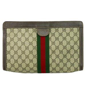 GUCCI Sherry GG Superme Canvas Clutch Bag Beige Brown